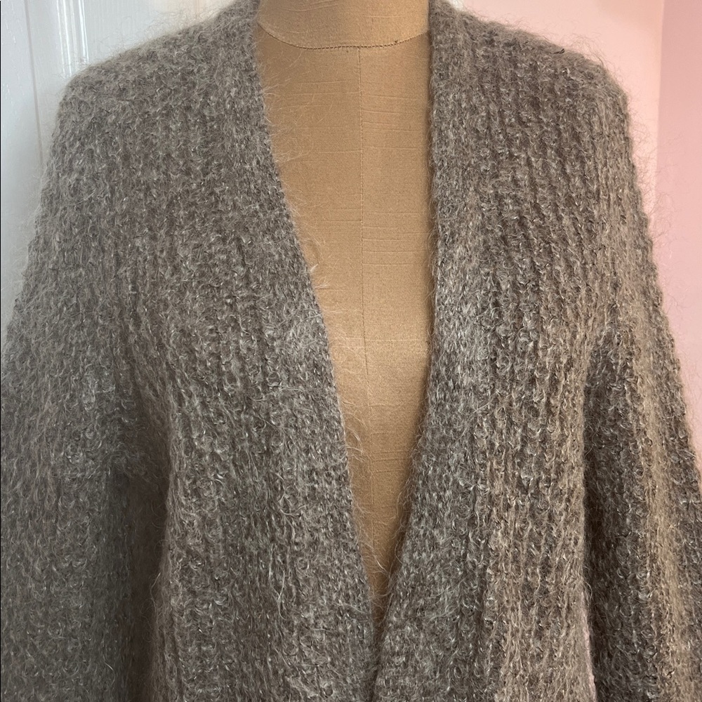 Mohair Cardigan Sweater Taupe Brown Size Medium